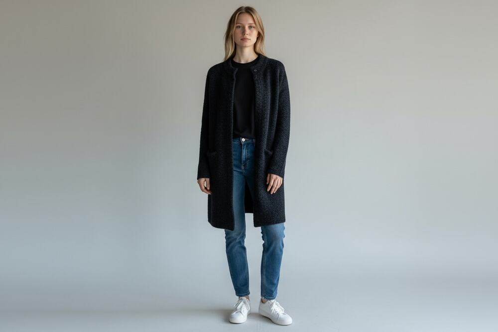 Eileen Fisher Women Boucle Organic Wool Sweater Coat 12/14 Lagenlook Minimalist